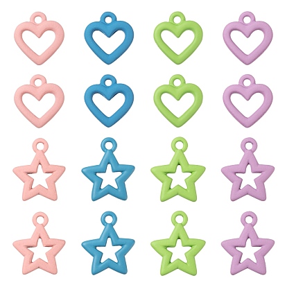 32Pcs 8 Style Spray Painted Alloy Pendants, Heart & Star
