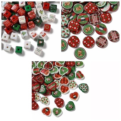 Непрозрачные акриловые бусины с рождественским принтом