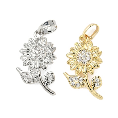 Латунные микропаве прозрачные подвески с фианитом, без кадмия и без свинца, цветок