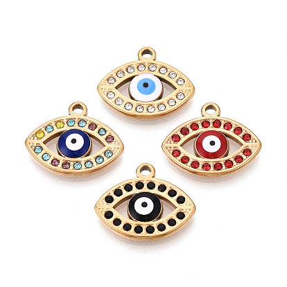 304 из нержавеющей стали горный хрусталь подвески, Злые чары глаз, с эмалью, вакуумное покрытие pvd, реальный 18 k позолоченный