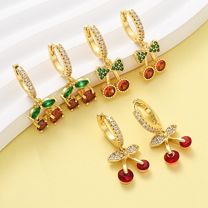 Латунные микро проложить серьги обруча кубического циркония, вишня, без кадмия и без свинца, стойки покрытие, долговечный