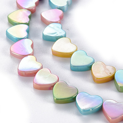 Electroplated Natural Freshwater Shell Beads Strands, Dyed, Heart