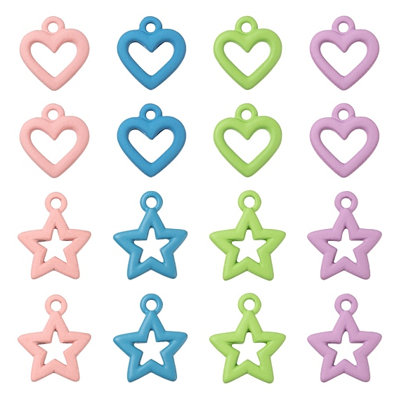 32Pcs 8 Style Spray Painted Alloy Pendants, Heart & Star