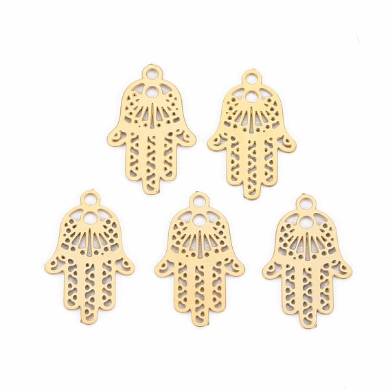 Rack Plating 201 Stainless Steel Filigree Connector Charms, Etched Metal Embellishments, Nickel Free, Palm