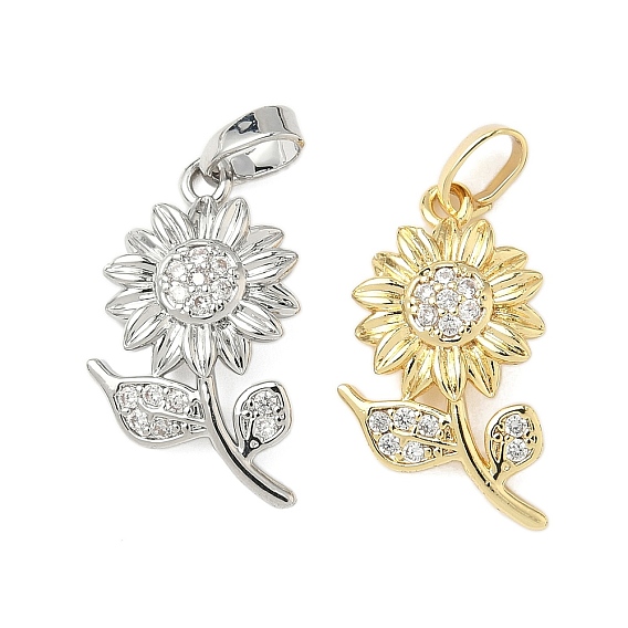 Латунные микропаве прозрачные подвески с фианитом, без кадмия и без свинца, цветок