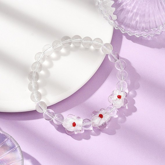 Эластичные браслеты из хрустальных бусин для женщин, цветок, с бусинами из серебряной фольги, изготовленными вручную