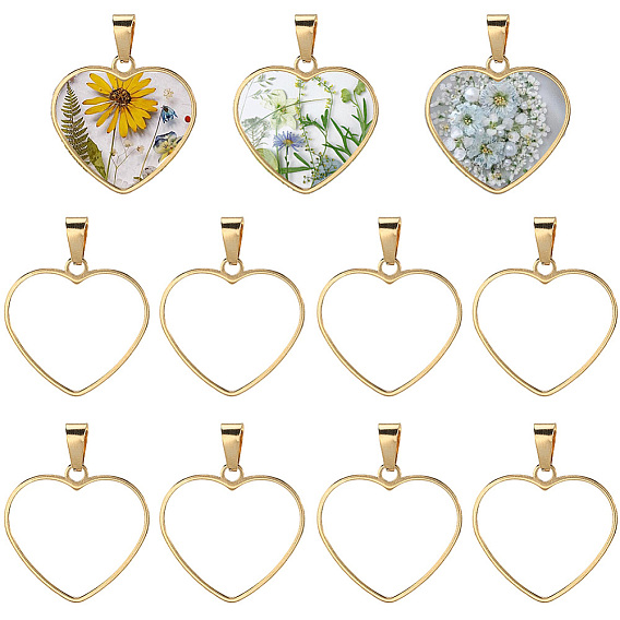 10Pcs 304 Stainless Steel Open Back Bezel Pendants, for Resin, Epoxy Resin Jewelry Making, Golden