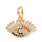 Real 18K Gold Plated Brass Micro Pave Cubic Zirconia Pendants, with Jump Ring, Evil Eye