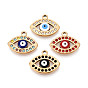 304 из нержавеющей стали горный хрусталь подвески, Злые чары глаз, с эмалью, вакуумное покрытие pvd, реальный 18 k позолоченный