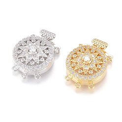 Brass Micro Pave Cubic Zirconia Box Clasps, Flat Round