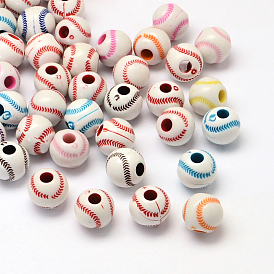 Perles acryliques de style artisanal de tennis, perles de sport, 12mm, trou: 4 mm, environ 580 pcs / 500 g