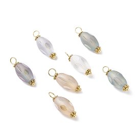 Electroplated Glass Pendants, with Brass & Alloy Findings, Frosted, Faceted Oval, Golden