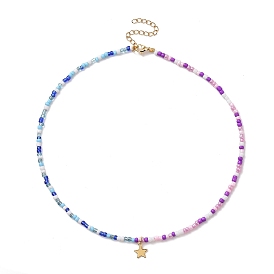 304 ожерелье из нержавеющей стали со звездой и цепочками из стеклянных бусин для женщин