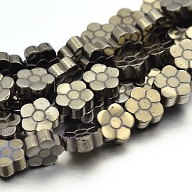 Flower Non-magnetic Synthetic Hematite Beads Strands, Imitation Pyrite, 8x3mm, Hole: 1mm, about 53pcs/strand, 16.1 inch
