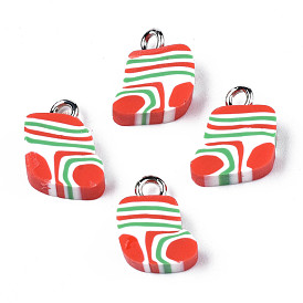 Handmade Polymer Clay Charms, with Platinum Tone Iron Loop, Christmas Stocking