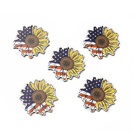 American Flag Theme Single Face Printed Aspen Wood Big Pendants, Sunflower Charm