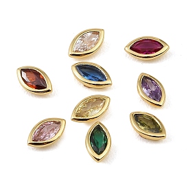 Brass Pave Cubic Zirconia Cabochons, Horse Eye, Faceted, Pointed Back, Rack Plating, Long-Lasting Plated, Cadmium Free & Lead Free, Real 18K Gold Plated
