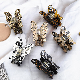 Elegant French Style Hair Clip with Butterfly Leopard Print Design