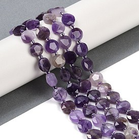 Natural Amethyst Beads Strands, Faceted Pentagonal Cut, Flat Round, with Seed Beads