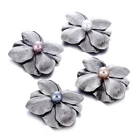 Natural Pearl Clover Brooch, Gunmetal Plated Alloy Badge for Women