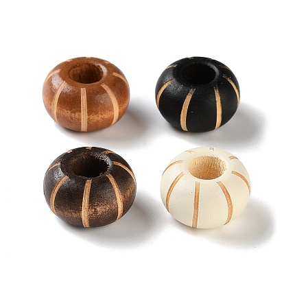 Schima Wood Carved European Beads, Rondelle, Large Hole Beads