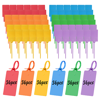 216шт. 6 цвета прямоугольная полипропиленовая багажная бирка, с пластиковыми стяжками, органайзерный ремешок