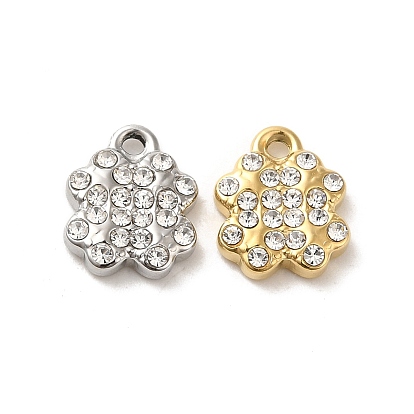 304 Stainless Steel Charms, High Polished with Rhinestone, Clover