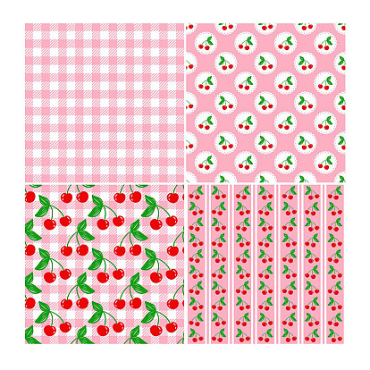 12 Sheets Cherry Scrapbook Paper Pads, for DIY Album Scrapbook, Greeting Card, Background Paper