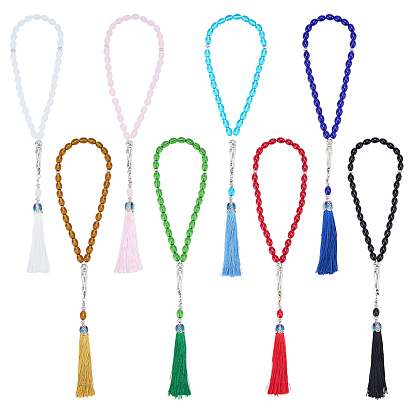 8 шт. 8 цвета браслеты из полиэстера с кисточками и подвесками из сплава, женские эластичные браслеты из стеклянного круглого бисера