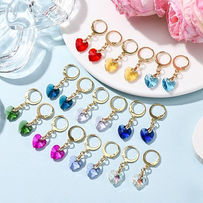 10 пары 304 серьги из нержавеющей стали со стеклянной застежкой-рычагом, граненое сердце, золотые