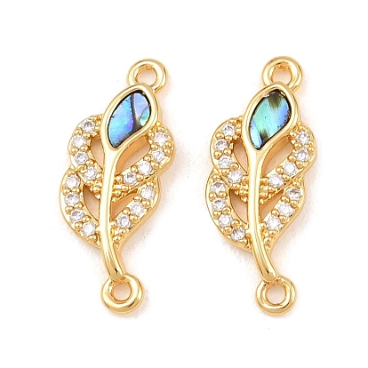 Подвески-соединители из натуральных ракушек пауа, с латунными микропаве прозрачных кубических цирконий