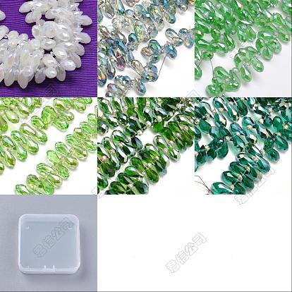 120pcs 6 couleurs galvanoplastie perles de verre, perles percées, facette, larme, Lustre nacré et plaqué demi-arc-en-ciel