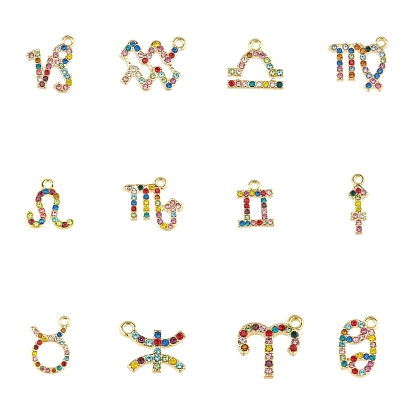 Twelve Constellations Alloy Rhinestone Charms, Colorful