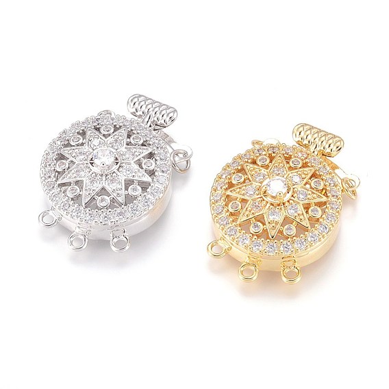 Латунные микро проложить кубического циркония ящик с застежками, плоско-круглые