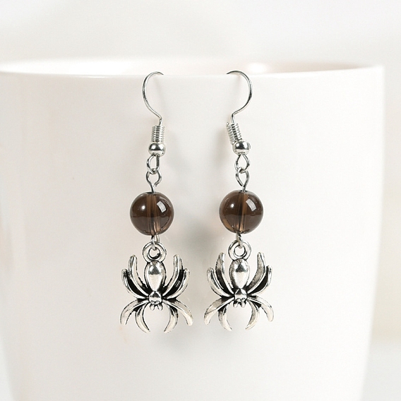 Болтаться серьги природный драгоценный камень, ювелирные изделия из сплава в виде паука на Хэллоуин для женщин