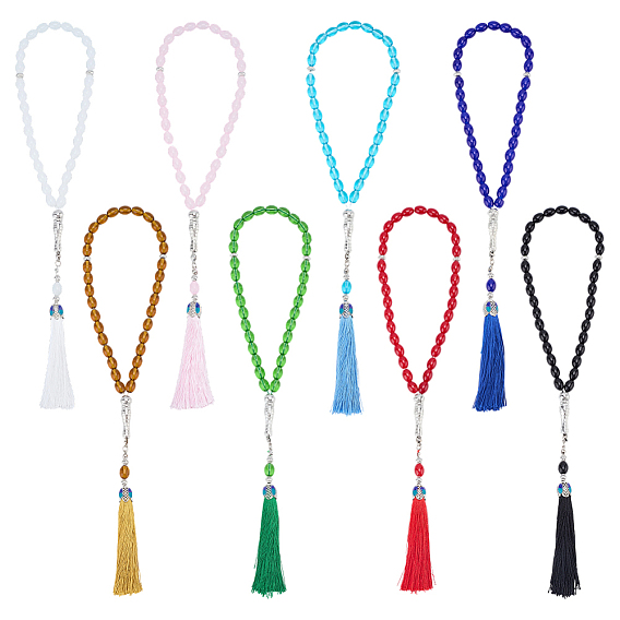 8 шт. 8 цвета браслеты из полиэстера с кисточками и подвесками из сплава, женские эластичные браслеты из стеклянного круглого бисера