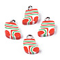 Handmade Polymer Clay Charms, with Platinum Tone Iron Loop, Christmas Stocking