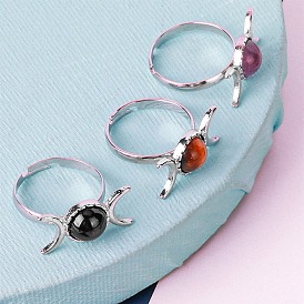 Adjustable Gemstone Retro Crescent Moon Rings for Women