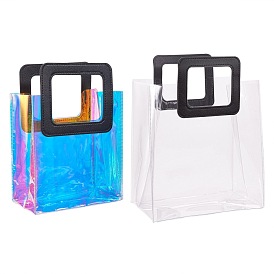 PVC Laser Transparent Bag, Tote Bag, with PU Leather Handles, for Gift or Present Packaging, Rectangle