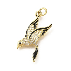 Brass Micro Pave Clear Cubic Zirconia Enamel Pendants, Birds Charms, with Jump Ring