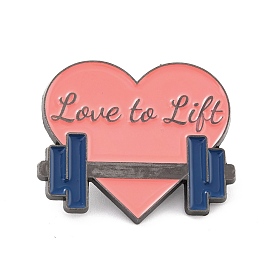 Love To Lift Enamel Pin, Heart with Dumbbell Alloy Enamel Brooch for Backpack Clothes, Gunmetal