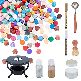 PandaHall Elite Wax Seal Stamp Set, Including Sealing Wax Particles, Candle, Metallic Markers Paints Pens, Shiny Laser Glitter Dust Powder, Rosewood Alloy Wax Furnace