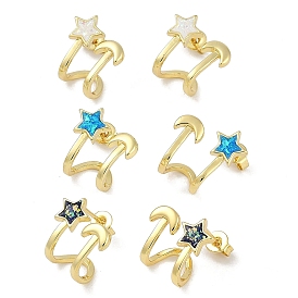 Rack Plating Star Brass Stud Earrings, with Synthetic Opal, Cadmium Free & Lead Free, Long-Lasting Plated