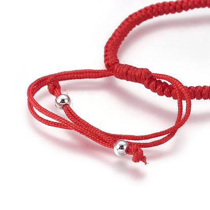 Nylon Cord Braided Bead Bracelets Making, with Brass Beads, Long-Lasting Plated, Real Platinum Plated