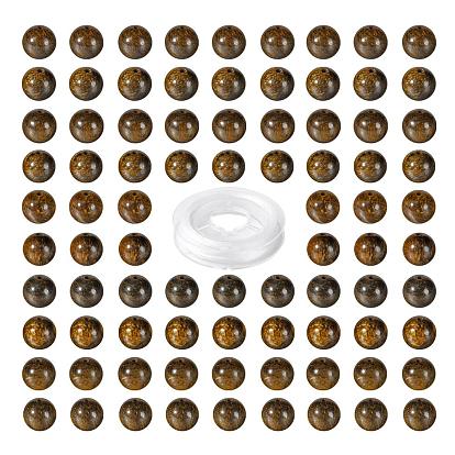 100Pcs 8mm Natural Bronzite  Round Beads, with 10m Elastic Crystal Thread, for DIY Stretch Bracelets Making Kits