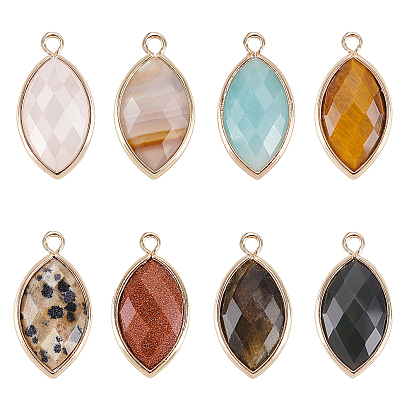 8Pcs 8 Style Natural & Synthetic Gemstone Pendants, with Golden Plated Brass Findings, Faceted, Horse Eye