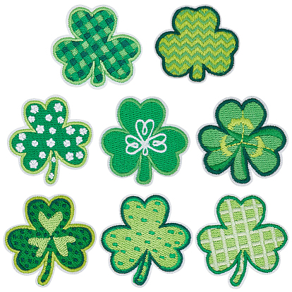 32шт. 8 стили: нашивки с компьютерной вышивкой в виде клевера, полиэстер, пришивные/приклеиваемые утюгом, аксессуары для костюма, аппликация