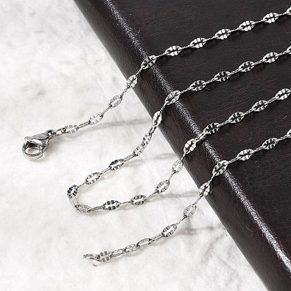 304 Stainless Steel Dapped Cable Chain Necklaces, with Lobster Claw Clasps, 17.7 inch (450mm), 2.5mm