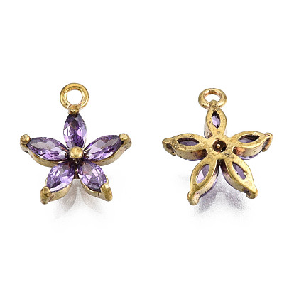 Messing-Intarsien mit violetten Zirkonia-Anhängern, Blume