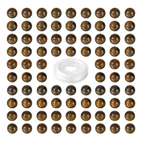 100Pcs 8mm Natural Bronzite  Round Beads, with 10m Elastic Crystal Thread, for DIY Stretch Bracelets Making Kits